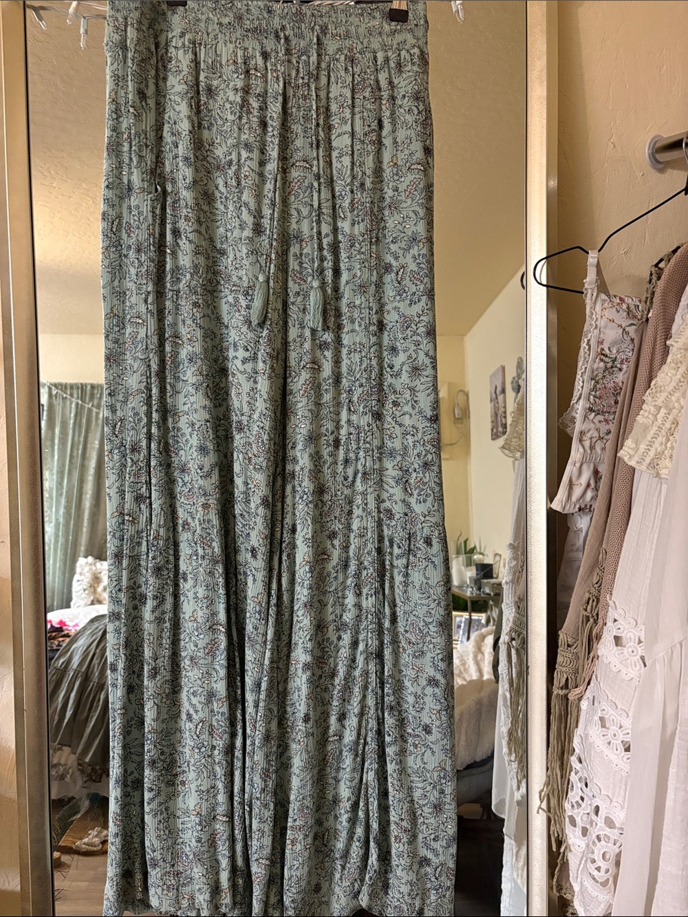 Rewash Sage Green Floral Wide Leg Pants